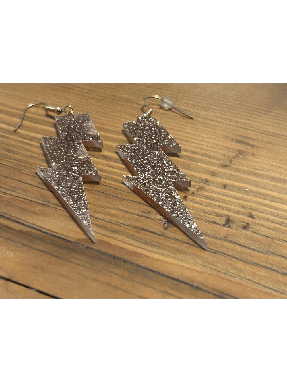Gold Glitter Lightning Bolt Dangle Earrings